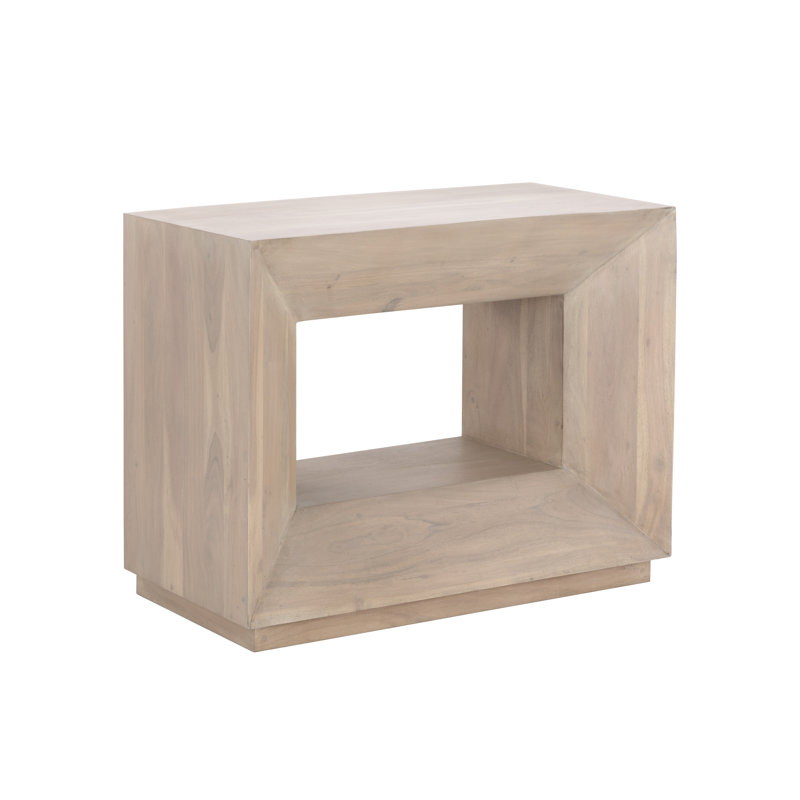 Light Gray Acacia Wood Geometric Nightstand