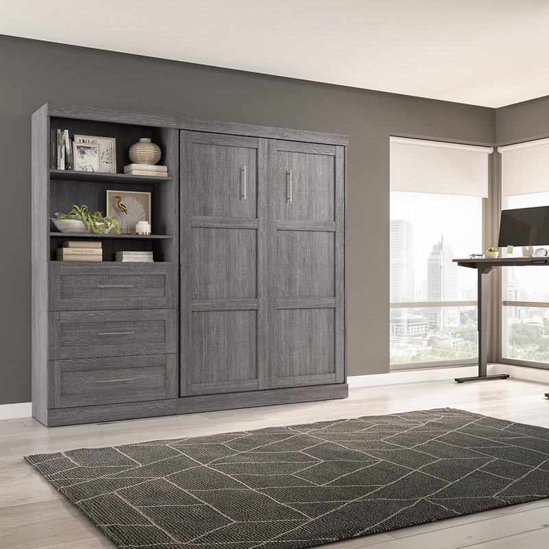 Arlex Storage Murphy Bed, Bark Gray, Full / Double