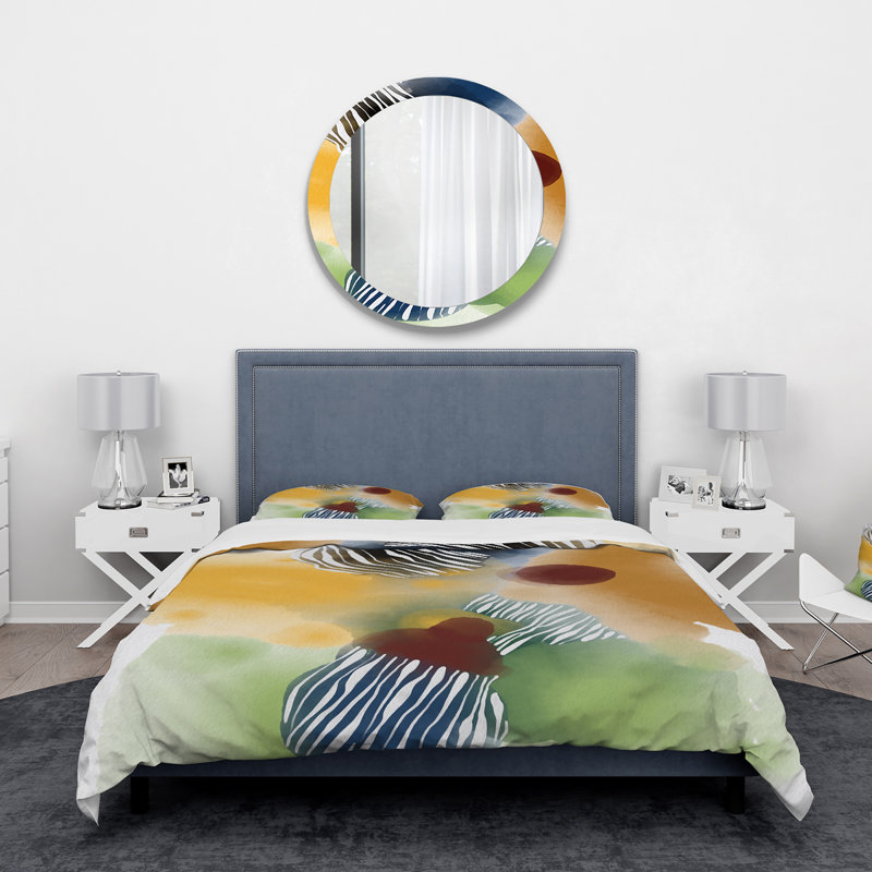 Ensemble de housse de couette moderne, rouge, vert, brun et brosses minimalistes - microfibre de polyester