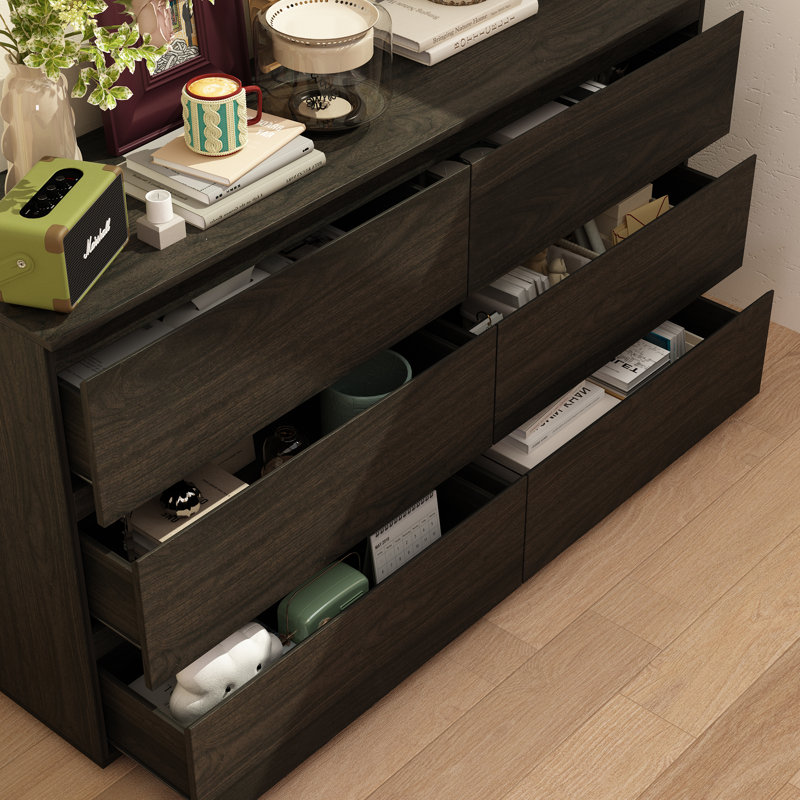 Commode 6 tiroirs avec rangement solide, Brun