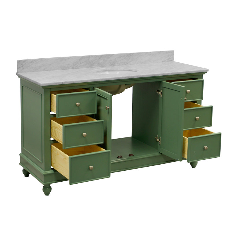 Ensemble de meuble-lavabo simple 60 po Ferdinand, Marbre de Carrare, Sauge vert