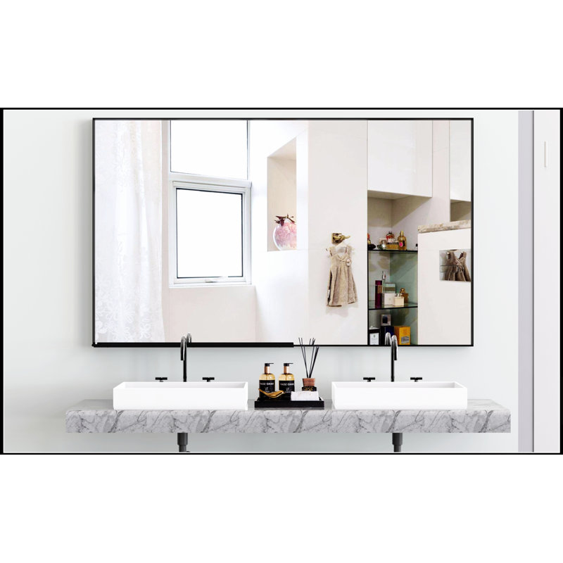 Miroir de salle de bain rectangulaire surdimensionné avec cadre en aluminium pour un montage mural polyvalent dans plusieurs pièces