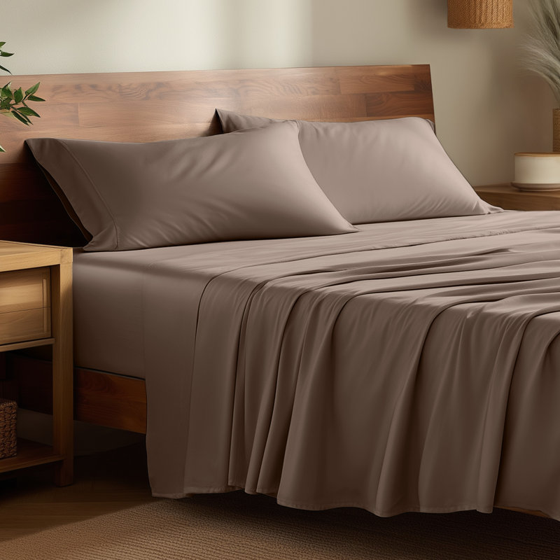 Sheet Set - Rayon from Bamboo, Brown, Split Head Flex King Sheet Set with 2 Pillowcases