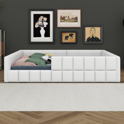 Lit tapissier en laine, structure de lit de jour doux avec garde-corps pour chambre d'enfants adultes