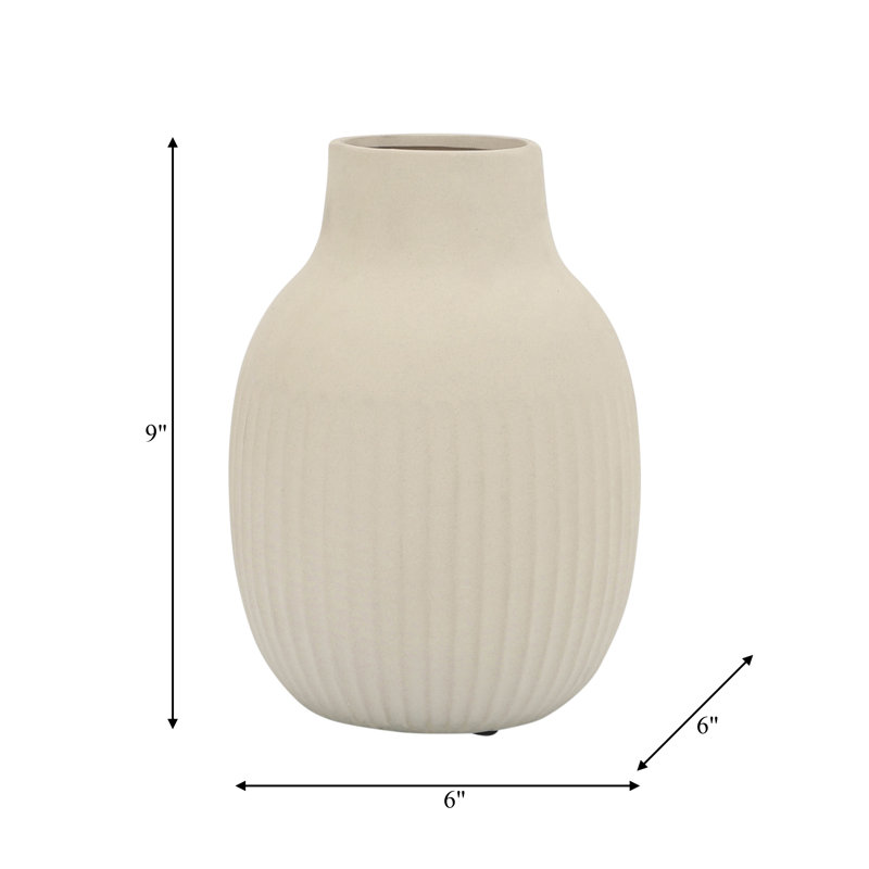 Neutral Textured 9" Ceramic Vase Contemporary Ivory Bulbous