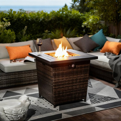 28" Outdoor Propane Gas Fire Pit Table 50000 BTU Steel Wicker Base Black Deck