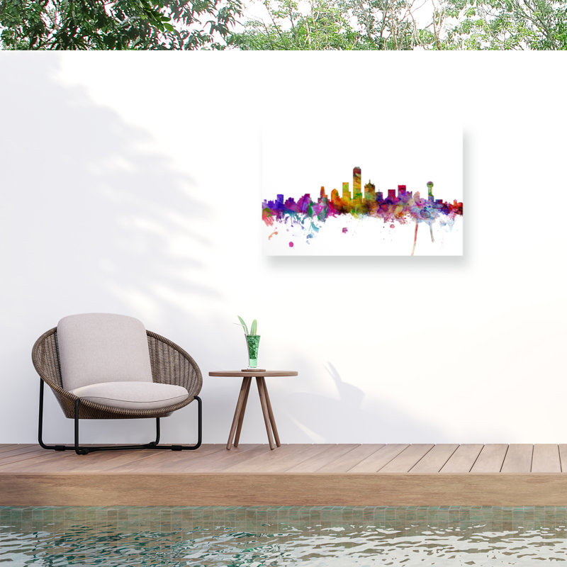 «Modern and Contemporary Dallas Texas Skyline on Canvas» par Michael Tompsett, reproduction, H 30 po x l 47 po