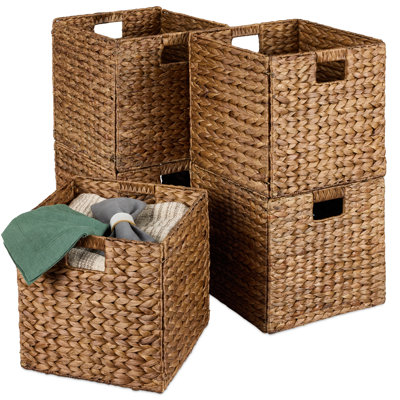 10.5X10.5In Hyacinth Storage Baskets, Set Of 5 Multipurpose Collapsible Organizers - Chesnut