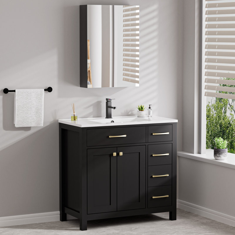 Meuble-lavabo de salle de bain autoportant 36 po avec comptoir de lavabo 36 po, miroir de rangement mural pour armoire à pharmacie 20 po, robinet et bonde