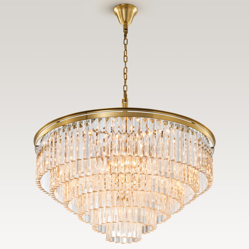 25 - Light 39" Modern Luxury Round Crystal Chandelier, Brushed Brass, 21.7" H x 39" W x 39" D, 25 Lights