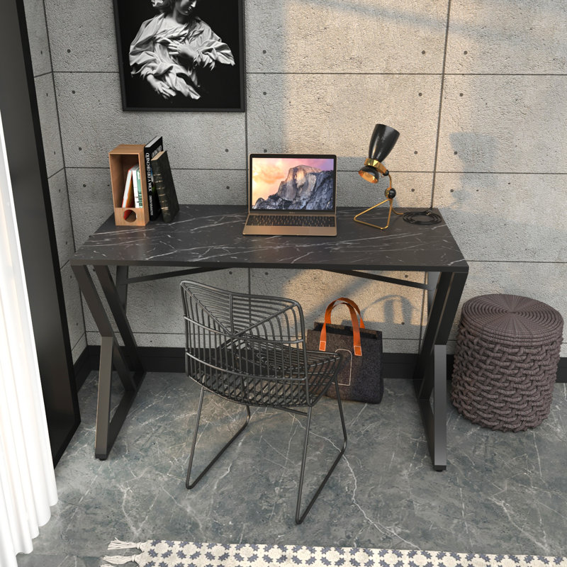 Tenafly 120cm W Rectangular Computer Desk, Black Marble Effect
