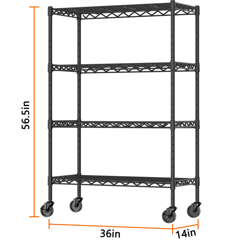 Support à 4 niveaux réglable en fil d'acier robuste avec roues universelles 36 po x 14 po