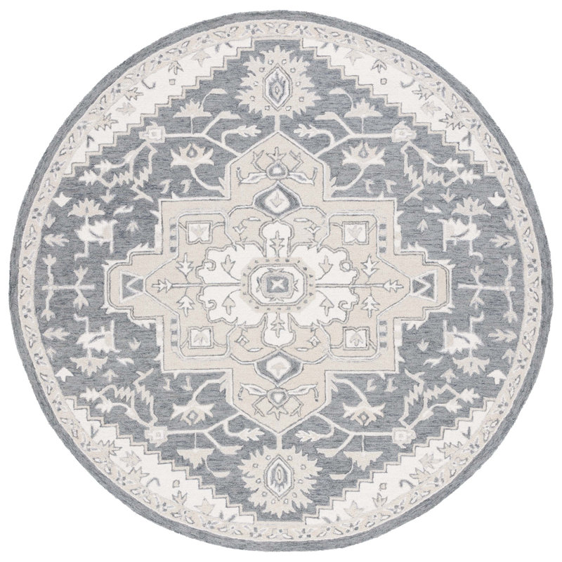 Tapis gris / ivoire en laine / coton touffeté à la main Percy Lauren Ralph Lauren, Rond 7 pi
