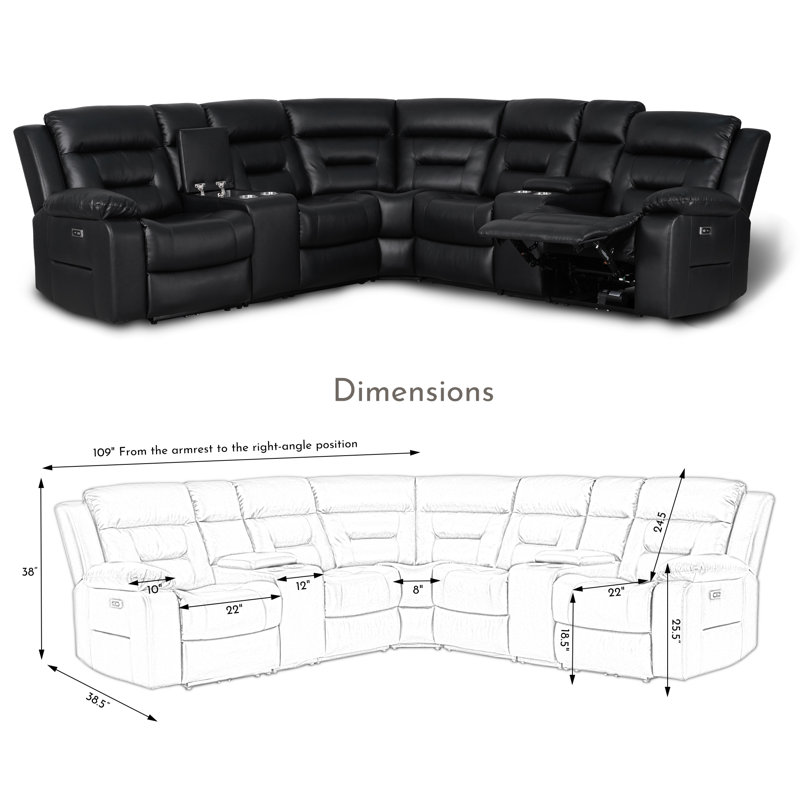 7-Piece Power Recliner Chair Reclining Sectional with 2 Power Recliners and Built-in USB Port Hidden Cupholder