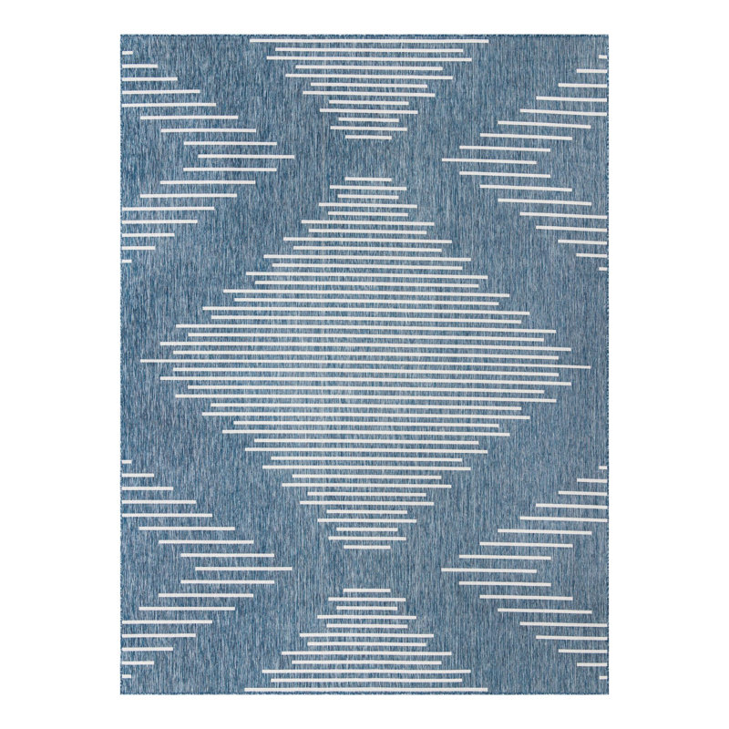 Geometric Machine Woven Polypropylene Indoor / Outdoor Area Rug in Gray/Blue, Rectangle 10' x 13'1"