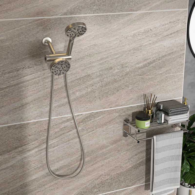 Pomme de douche double avec pomme de douche à effet pluie de 4,7 po et douche à main 8 po, nickel brossé, pomme de douche, revêtement