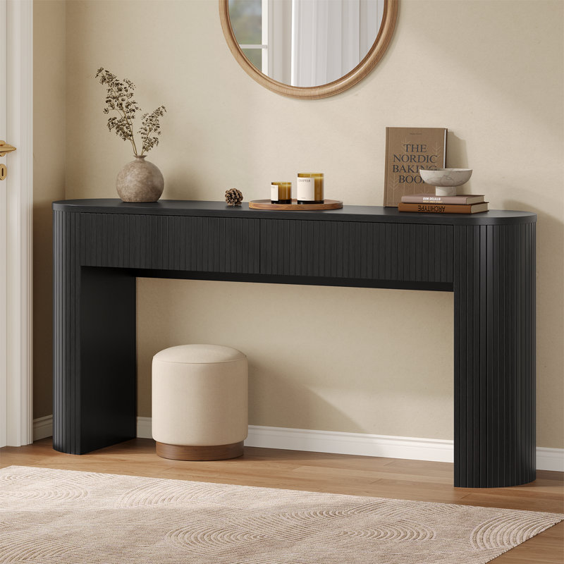 Console 55 po Tambour avec plateau de table ovale pour vestibule de vestibule, H 31,51 po x l 63,01 po x P 13,79 po, Noir