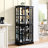 Vintage Black Glass High Cabinet With Classic Grid Design, Adjustable Shelf Height, And Included Lighting For Home Interior Collectibles Display Storage, Handles, Integrated Dining Room Showcase-119013891