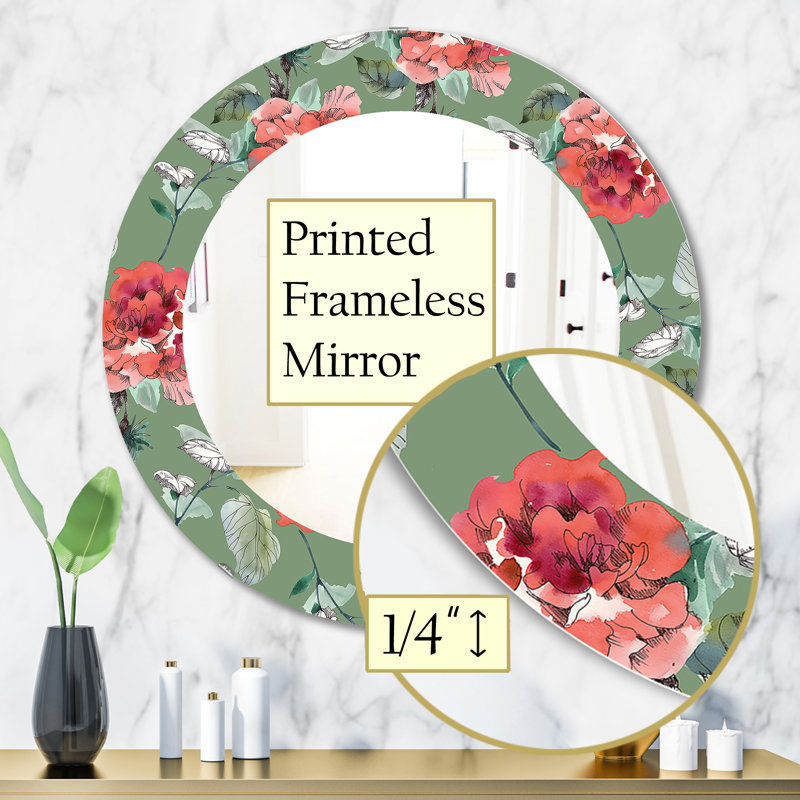 Fleurs vertes 2 - miroir traditionnel, H 31,5 po x l po