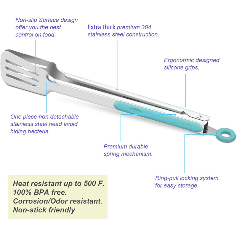 Ensemble de pinces et pinces antiadhésives en acier inoxydable 304 de qualité supérieure 