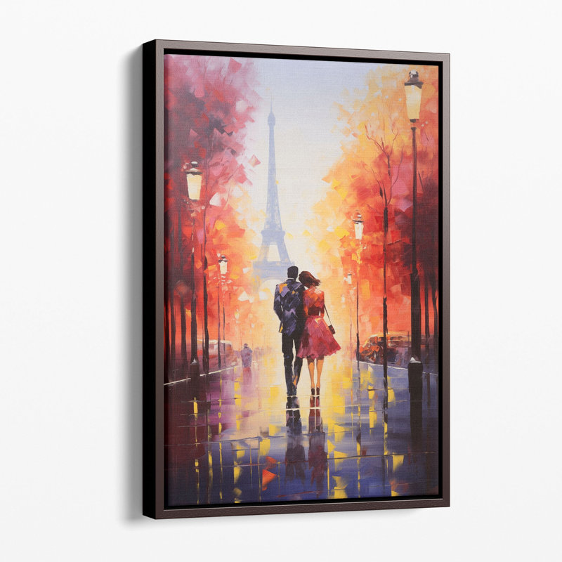 «Playful Urban Romance In Paris», reproduction, Toile avec cadre flottant brun, H 12 po x l 8 po x P 1,25 po