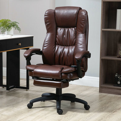 Fauteuil de bureau de massage à haut dossier avec vibration à 6 points, 5 modes, fauteuil de direction, fauteuil pivotant en cuir PU avec dossier inclinable et repose-pieds rétractable