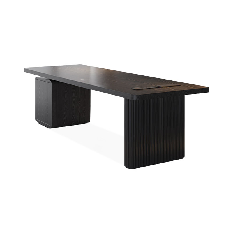 Bureau rectangulaire noir en bois massif + fer avec 3 tiroirs, H 29,53 po x l 78,74 po x P 31,5 po, Oui