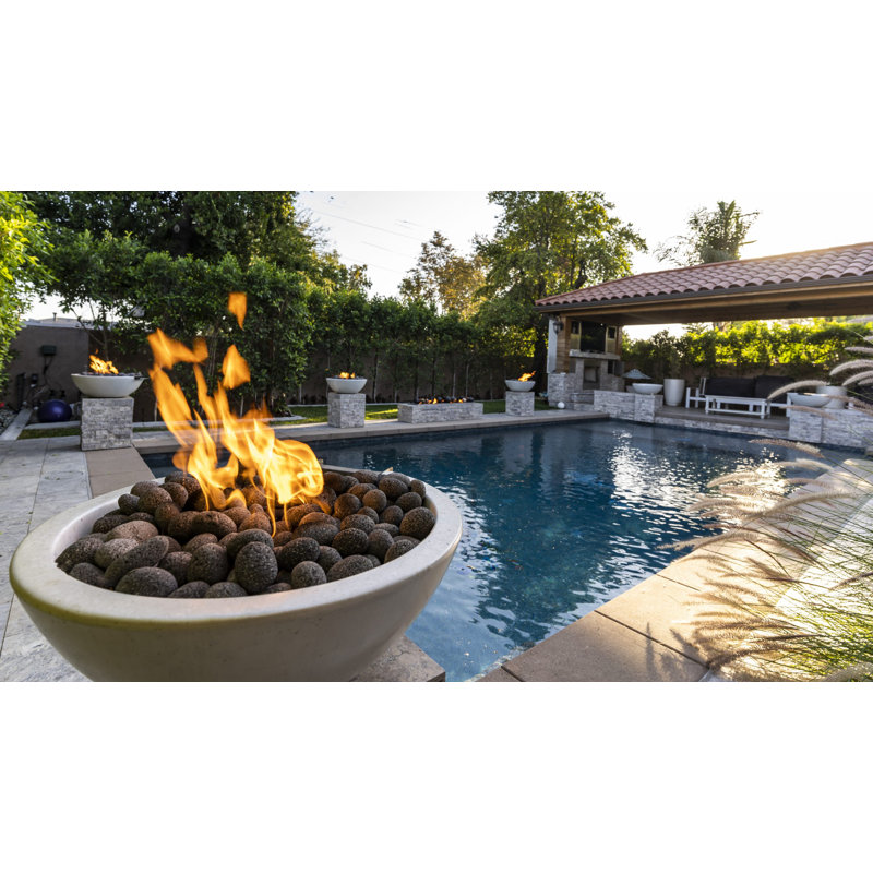 Luna Concrete Fire Pit, Limestone, Natural Gas, 17" H x 38" W x 38" D