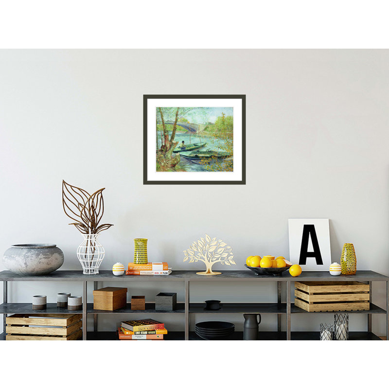 Pêche au printemps. Pont de Clichy par Vincent van Gogh, impression giclée encadrée, H 23,5 po x l 26,84 po
