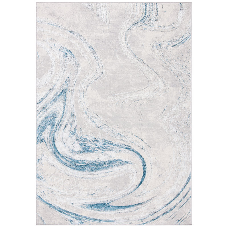 Ameya Abstract Gray/Blue Area Rug, Rectangle 5'5" x 7'7"