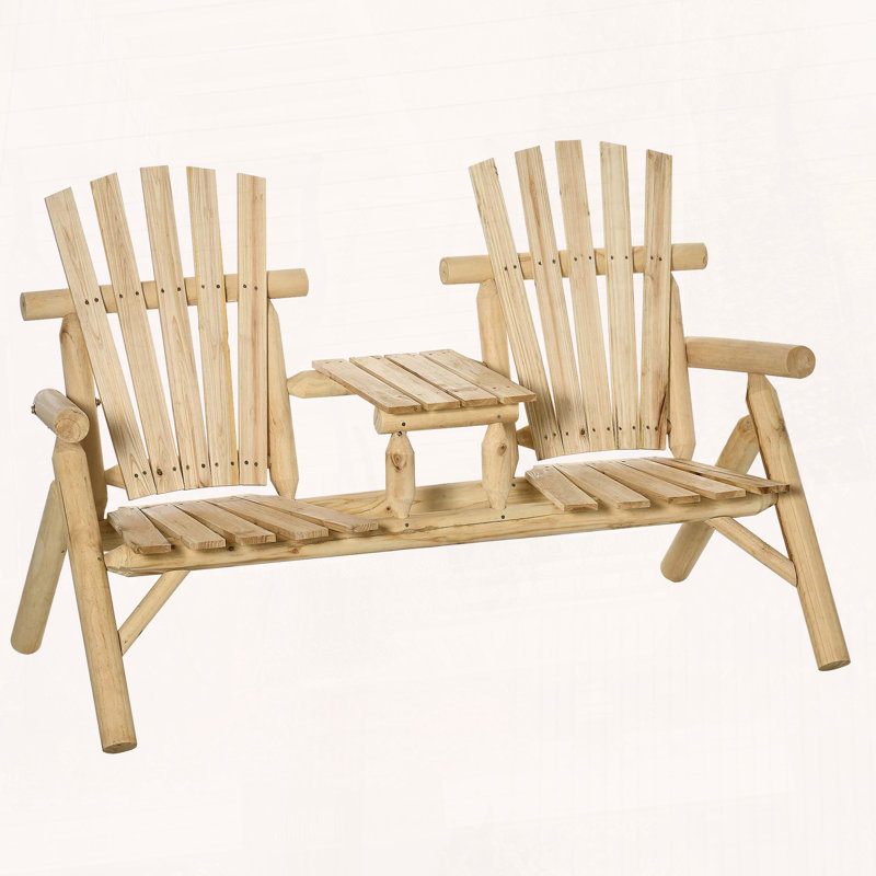 Chaise Adirondack en bois 2 places avec table et porte-gobelet