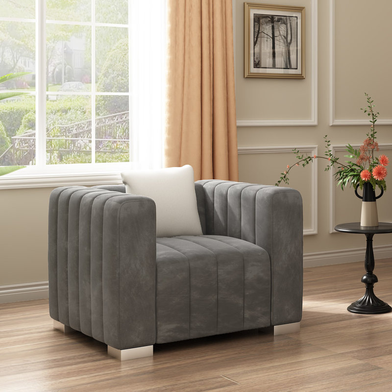 Fauteuil en velours 35,4 po Clifford, Argent argent, Gris