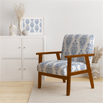 Fauteuil d'appoint rembourré à motif damassé bleu