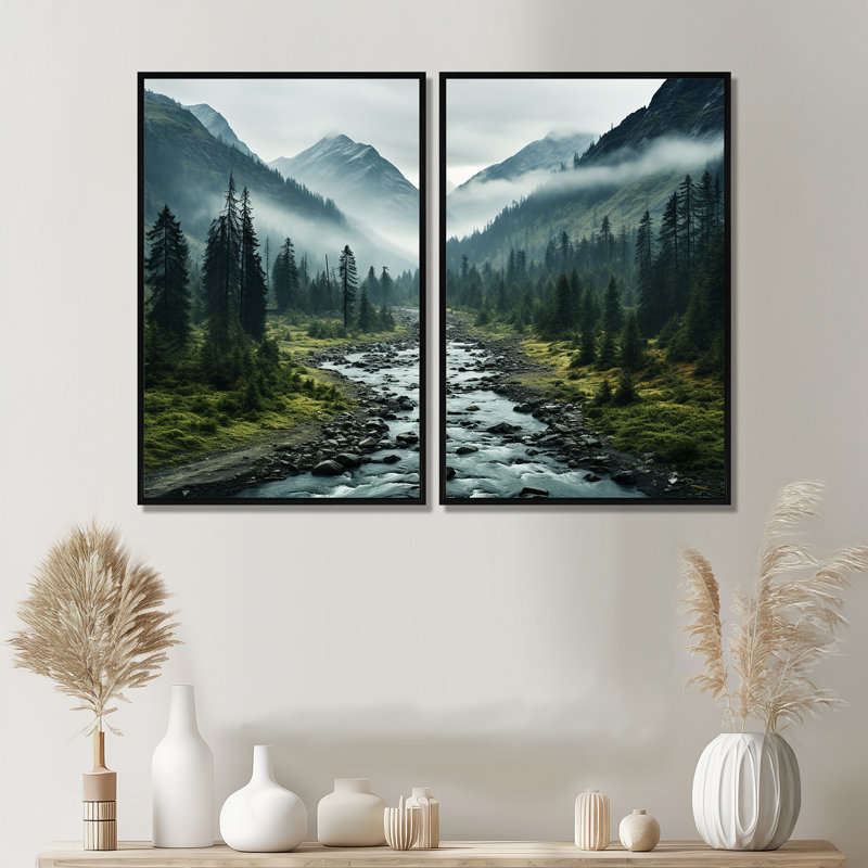 Canada Misty Mountains - art mural vert, Impression encadrée flottante, Noir, H 36 po x l 48 po