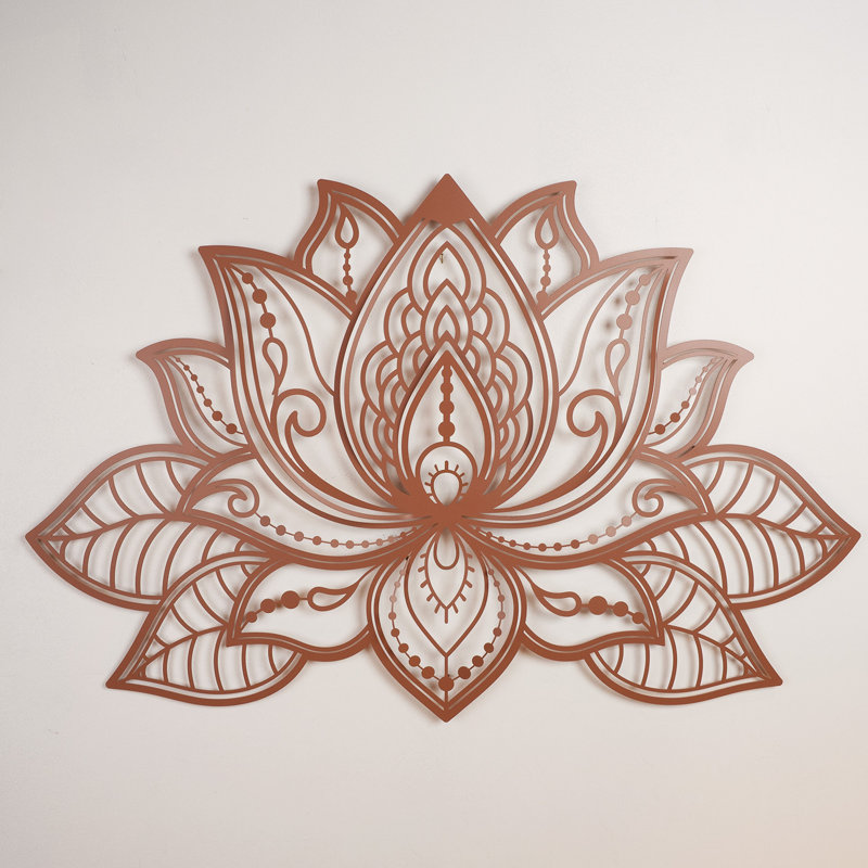 3D Lotus Mandala Metal Wall Art, Red, 39" H x 59" W x 1" D