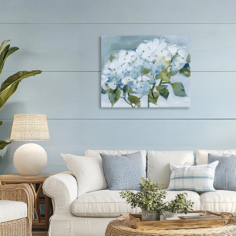 Blue Spring Cottage Hydrangeas Canvas, design by Katrina Pete, 24" H x 30" W