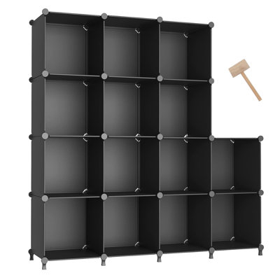 Organisateur de rangement cubique, étagère à cubes de rangement, organisateurs et rangement de garde-robe cubique, étagère à chaussures, étagère à vêtements en plastique empilable avec marteau en bois pour la chambre à coucher, maison