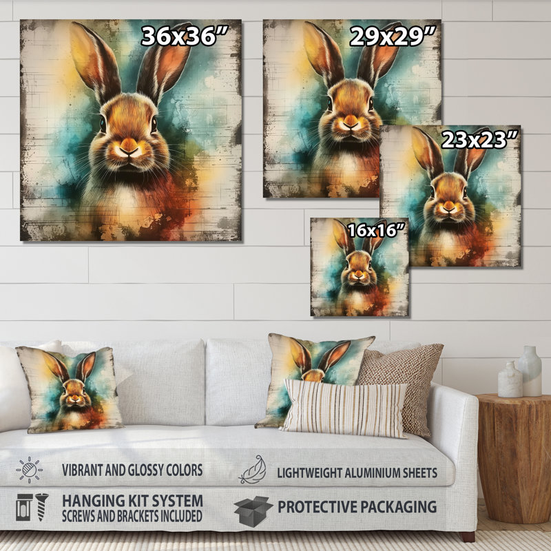 «Quick Rabbit Quick Th pensing» - animaux, impression murale en métal, H 29 po x l 29 po