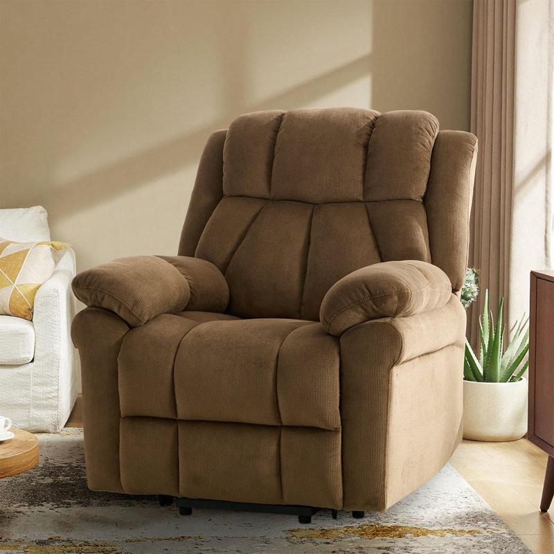 Andryc Upholstered Power Lift Assist Recliner with Massage & Side Pocket & Remote Control, Brown