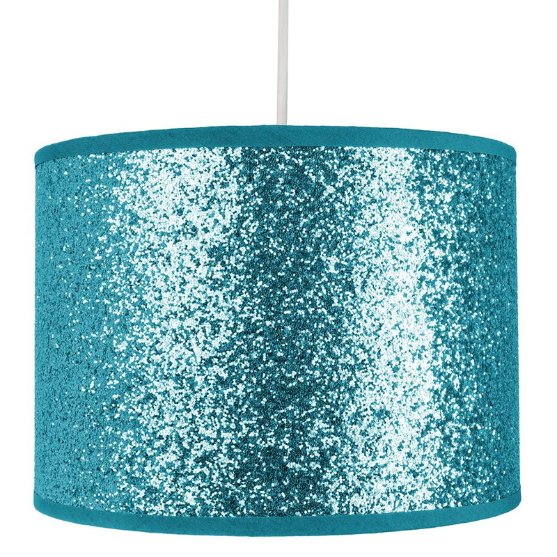 Modern and Designer Bright Glitter Fabric Pendant/Lamp Shade, Teal, 18cm H x 25cm W x 25cm D