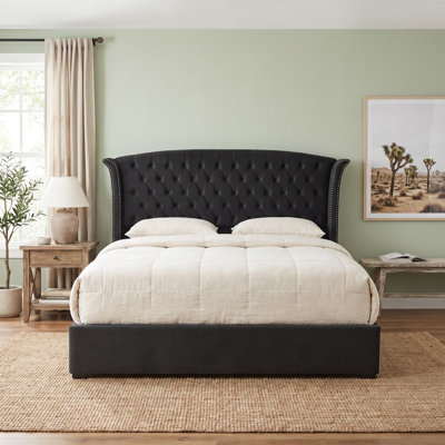 Base de lit haute 57,48 po avec tête de lit tapissier et tiroirs de rangement