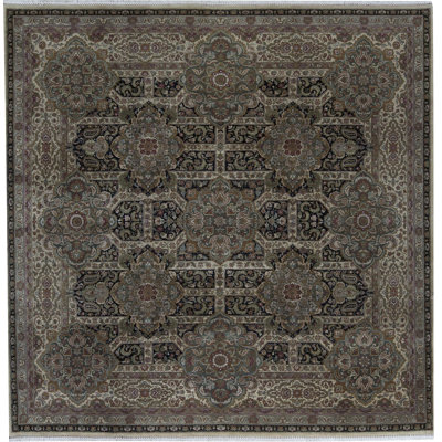 Tapis carré noir et doré de haute qualité noué à la main