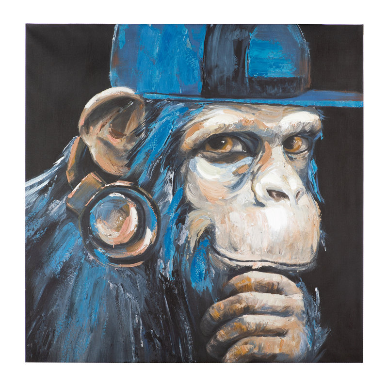 Monkey With Headphones - Wrapped Canvas Painting