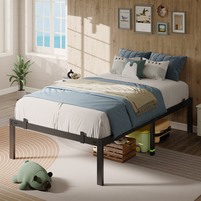 Metal Platform Bed Frame, Twin Size Bed Frame With 14”under-bed Storage, Heavy-duty Bed Frame With 6 non-slip mattress Gaskets,no Box Spring,noise Free-black