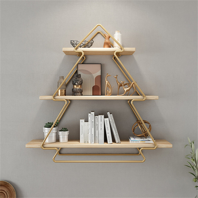 Étagère murale multicouche en fer et en bois massif pour salon et chambre à coucher, H 22,4 po x l 31,49 po x P 6,29 po