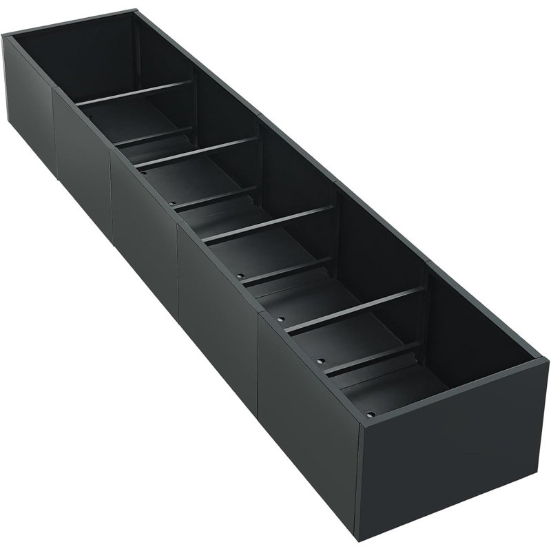 Modern Black Steel Raised Garden Bed, Extra Long Planter Box with Removable Dividers, 12" H x 68" W x 18" D