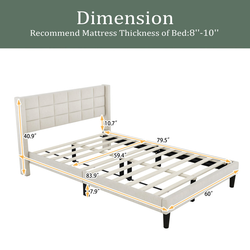Faheem Upholstered Platform Bed, Beige