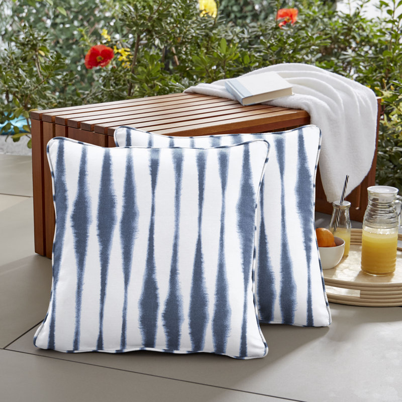 Salix Vintage Indigo No Decorative Addition Outdoor Reversible Throw Pillow, 16" x 16"