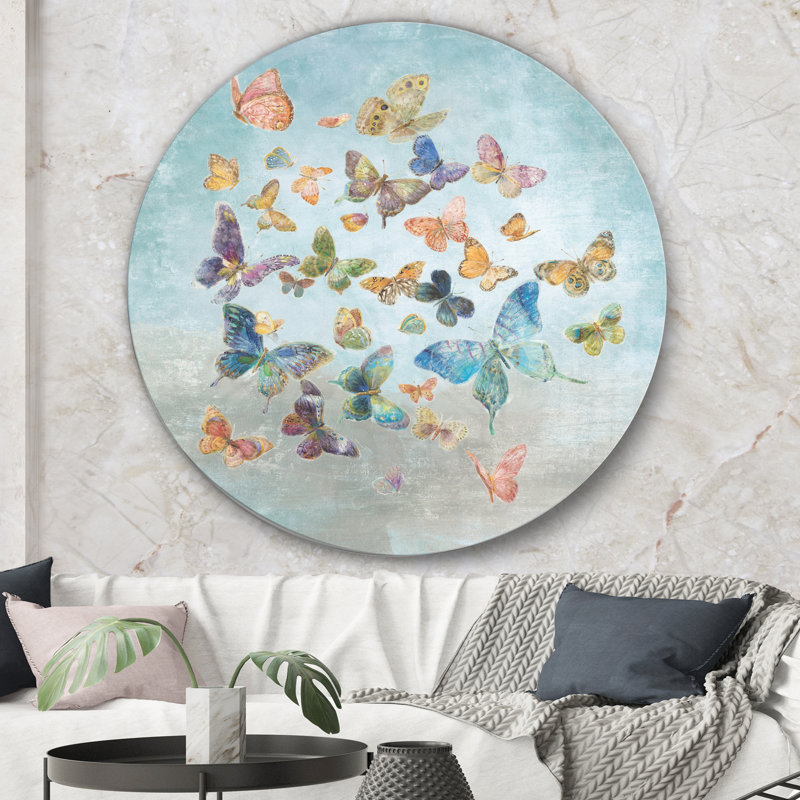 « papillons danse i », reproduction d’art sur cercle métallique, H 23 po x l 23 po