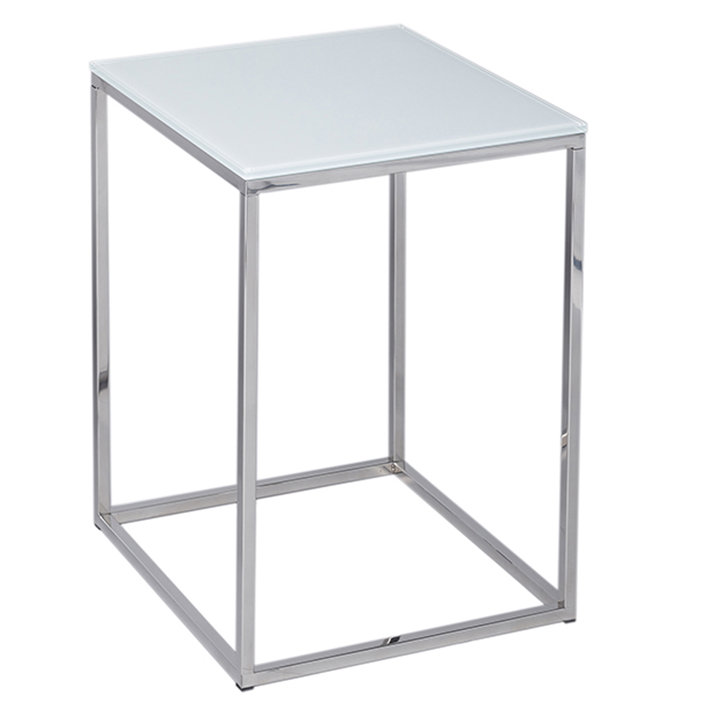 Licata Glass Top End Table, White / Polished